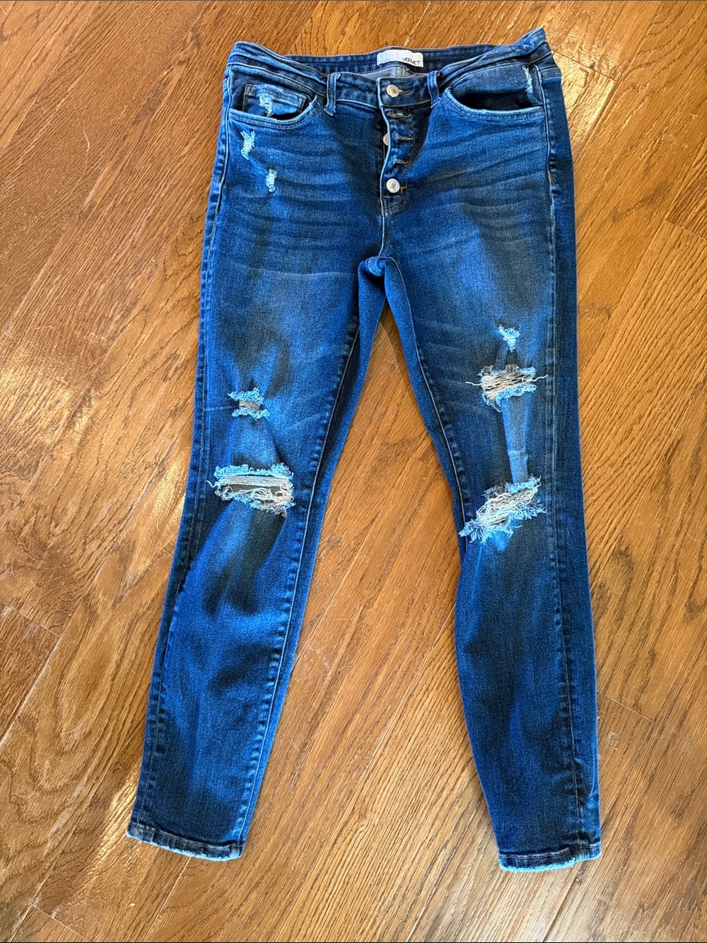 Button-Fly VERVET Distressed Women’s Jeans - Dark Blue sz 30